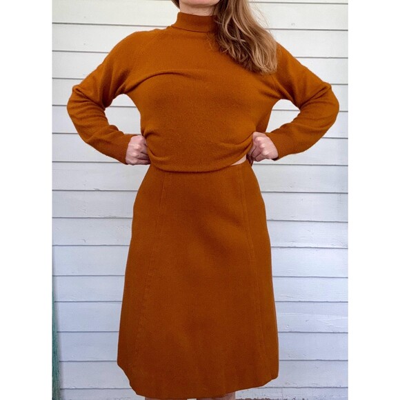Vintage 50s Cinnamon Sweater Skirt Set Pandora Day Outfit XS - Picture 2 of 10